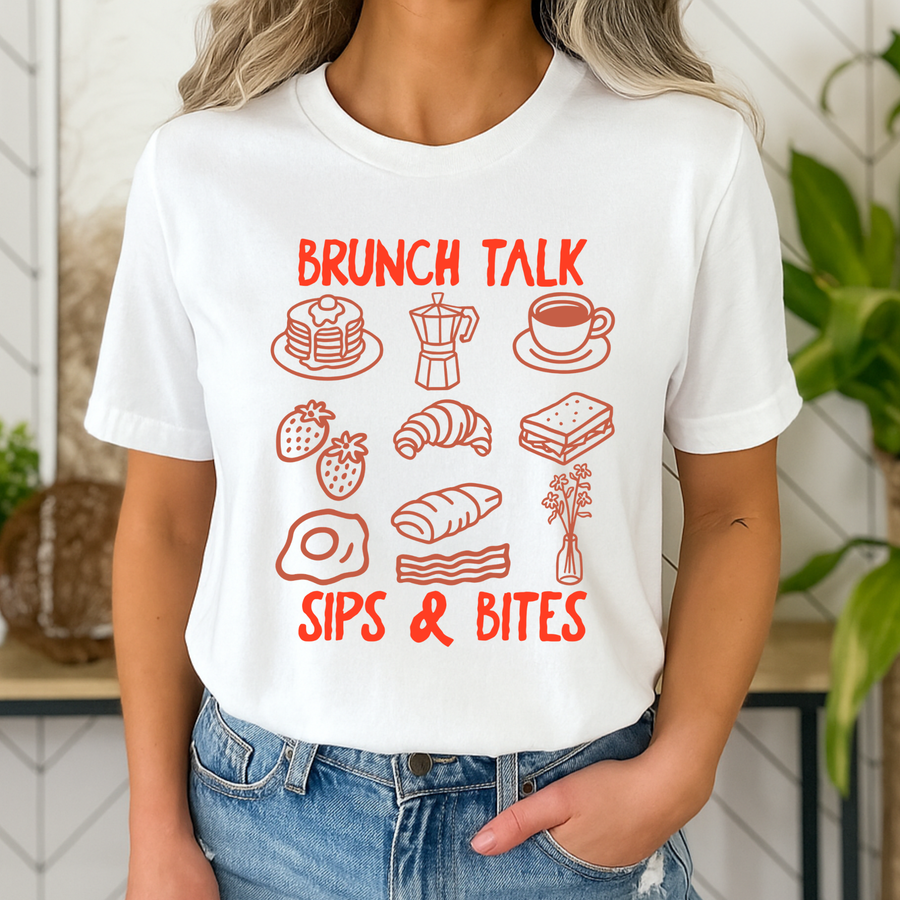 Sips & Bites – graphic t-shirt dames in wit | Bold Clothes Label