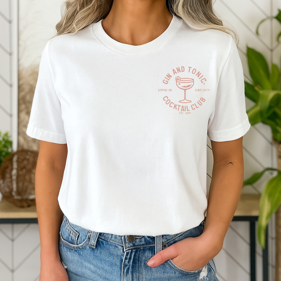 Gin and Tonic Cocktail Club – graphic t-shirt dames in wit | Bold Clothes Label