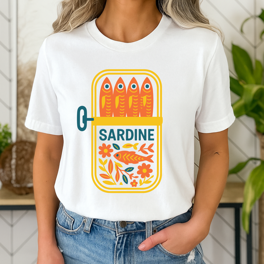 Sardine Vintage Can – graphic t-shirt dames in wit | Bold Clothes Label